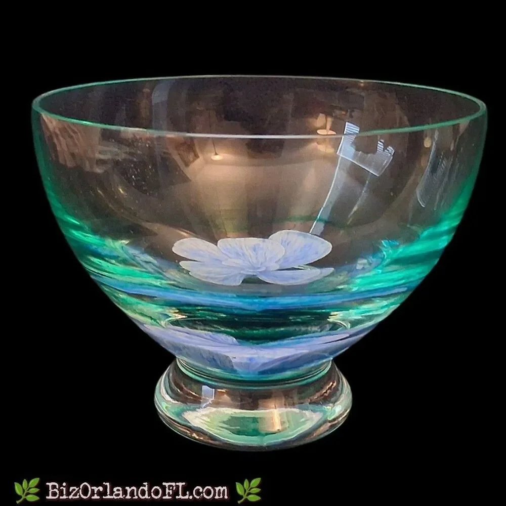 VINTAGE: Caithness Glass Tranquility Blue Flowers Art Glass Bowl Vase Scotland